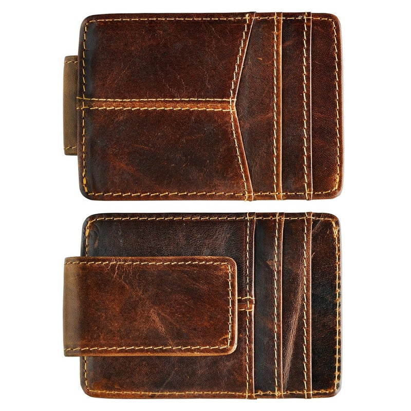 Le'aokuu Rfid Blocking Mens Cowhide Money Clip Credit Card Case Handy Slim Wallet Magnet (A Rfid Coffee) - Image 1